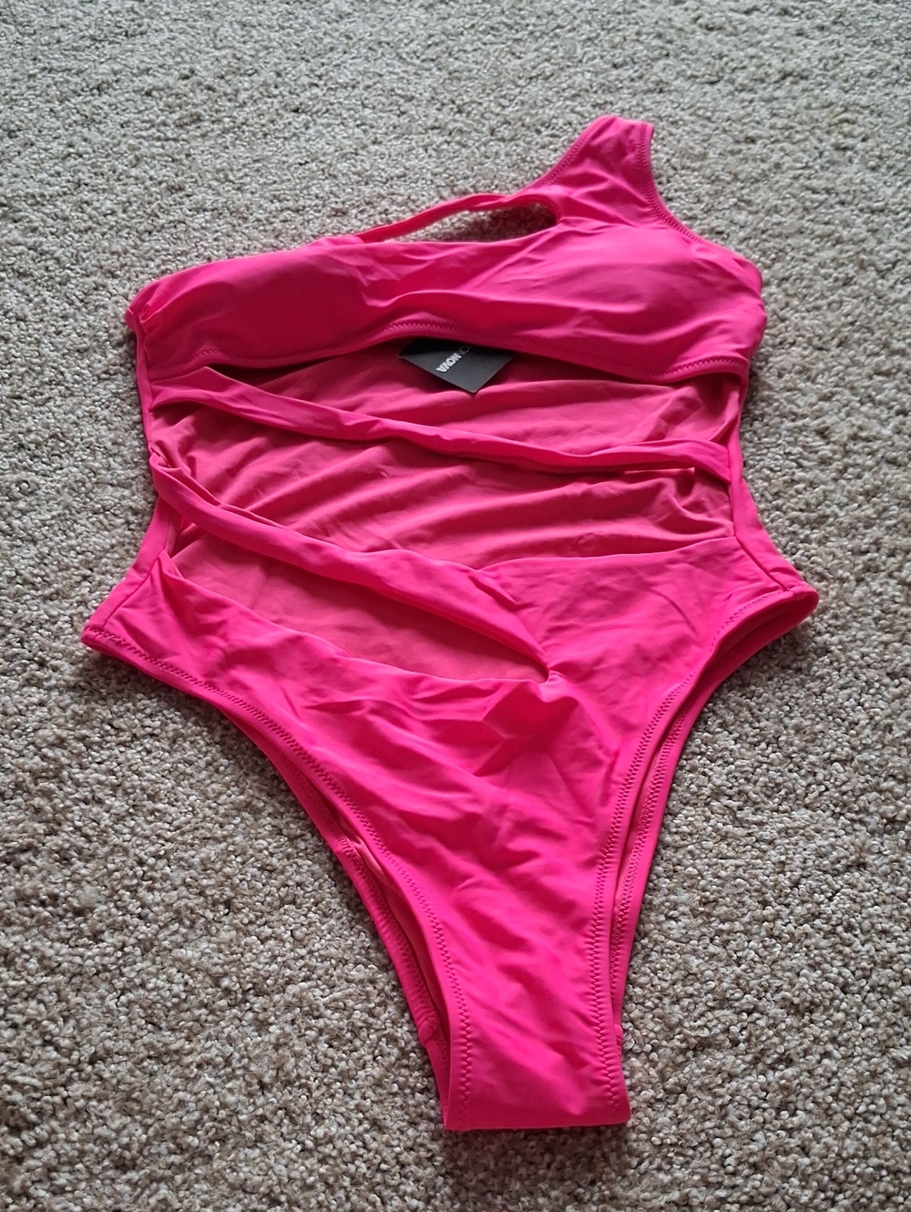 Fashion Nova One-Shoulder Hot Pink Ruched Swimsuit